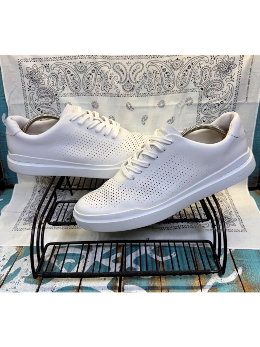 Cole Haan GrandPRO Rally Laser Cut Sneakers White Leather C31436 Mens Sz 13M